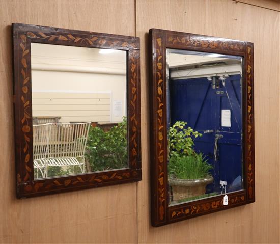 Two 19th century Dutch floral marquetry inlaid wall mirrors, largest W.76cm H.94cm
